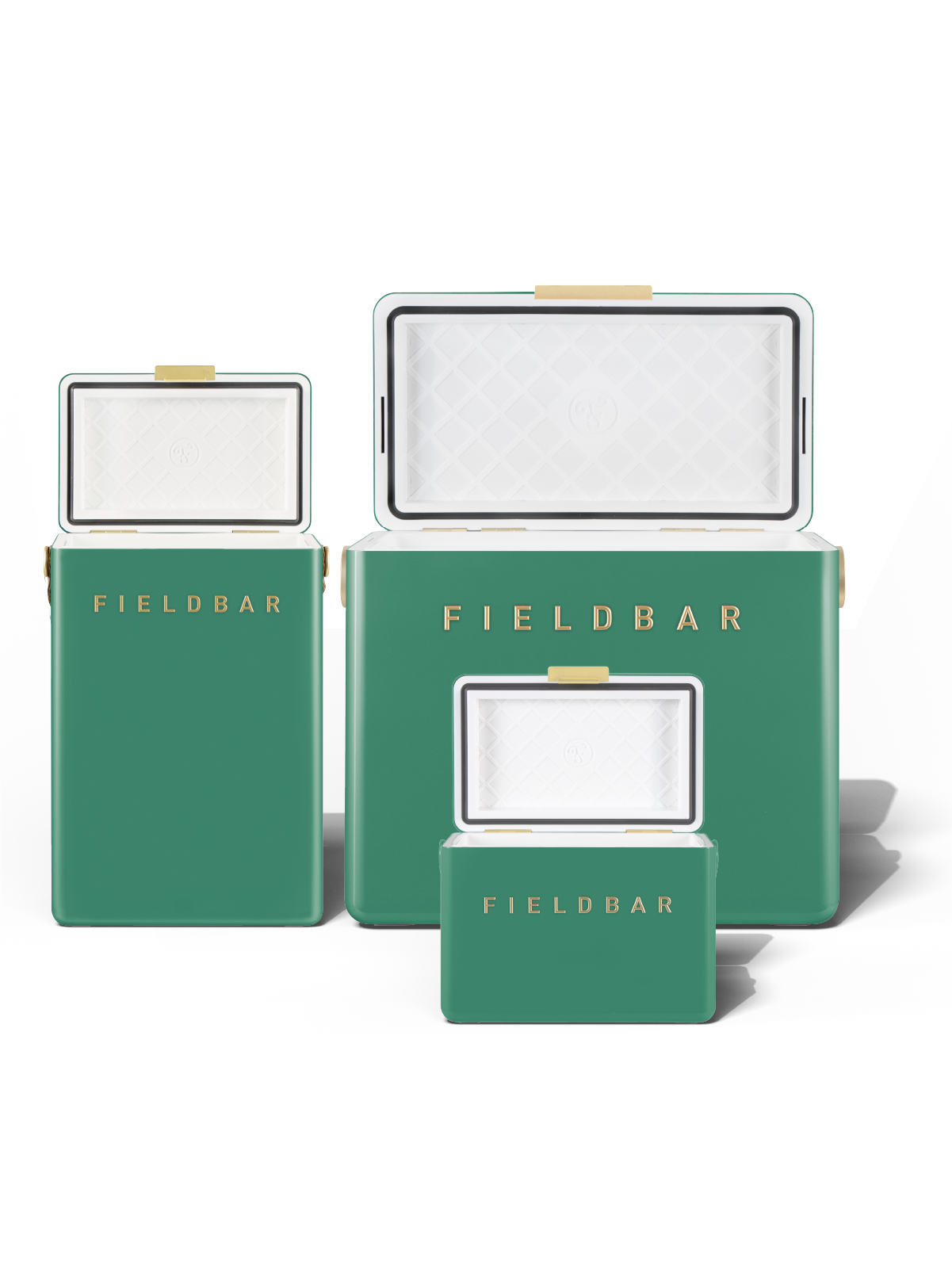 Fieldbar Parisian Green cooler boxes – lid open