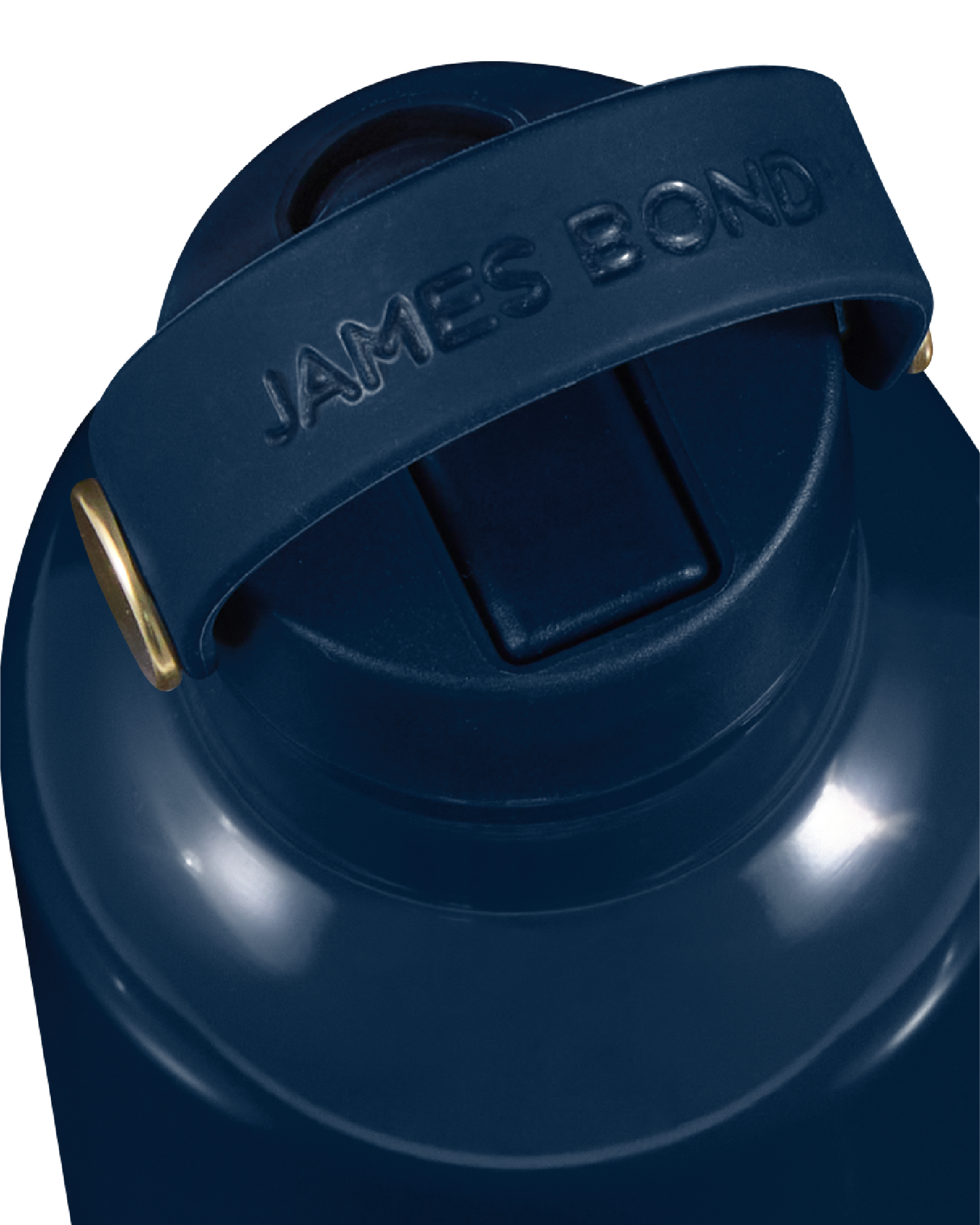 Close-up of a FIELD BOTTLE Seaboat blue. Blue water bottle cap with custom branding on it.