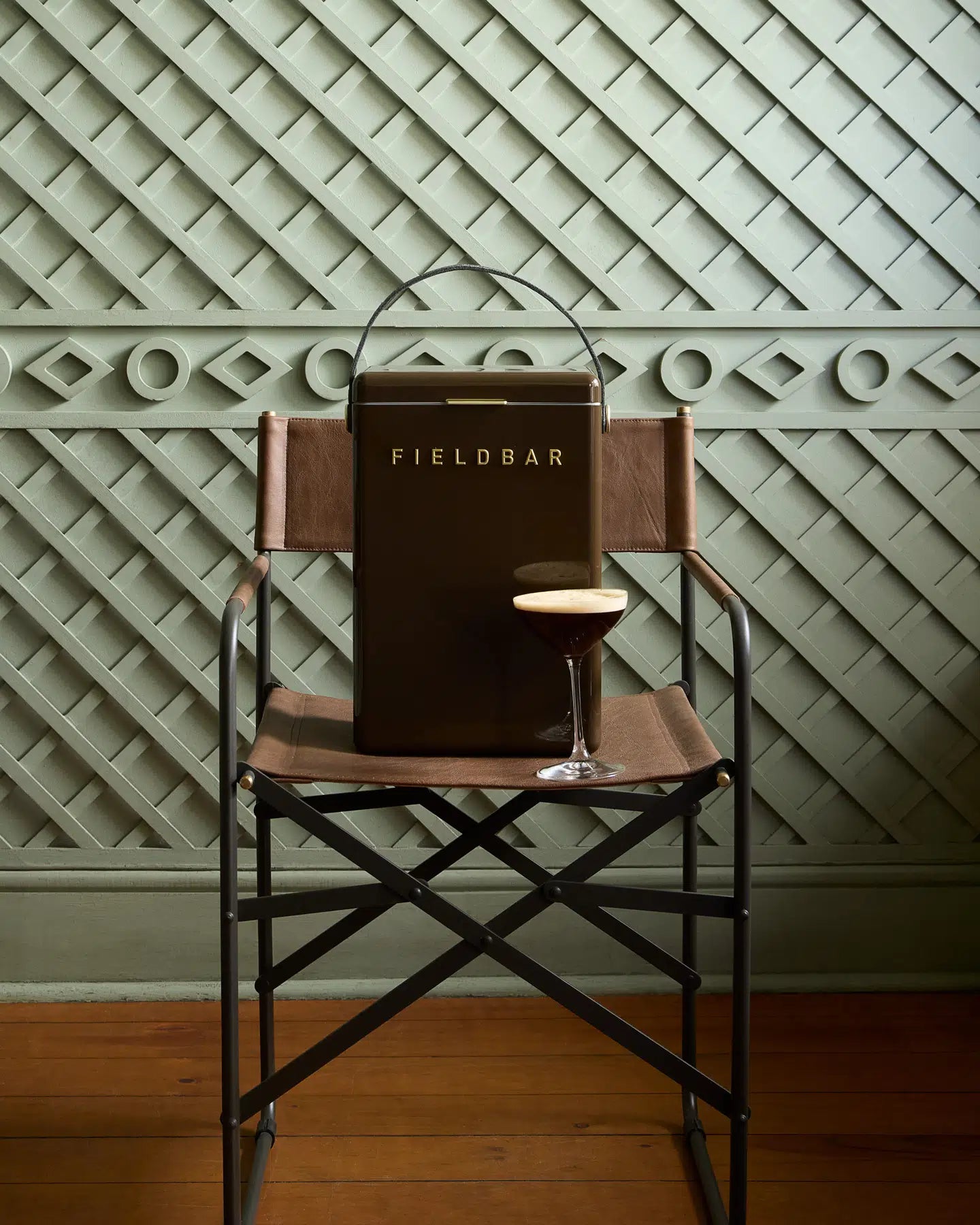 Brown chair and a fieldbar