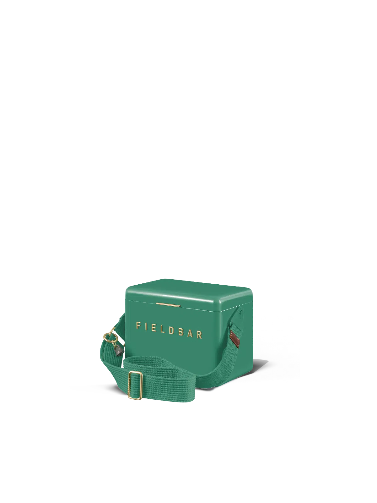 Green rectangular cooler with 'FIELDBAR' branding on a white background