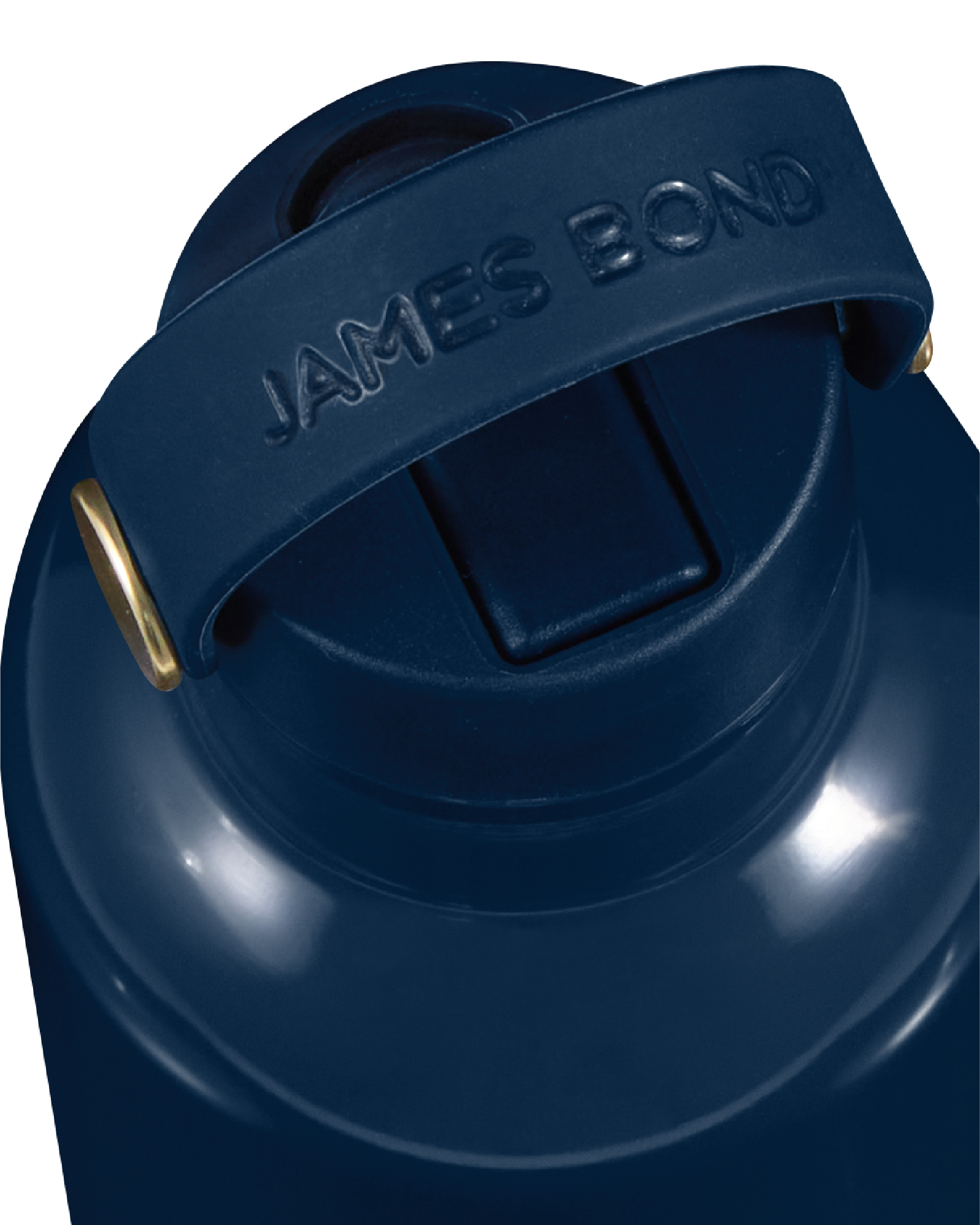 Close-up of a FIELD BOTTLE Seaboat blue. Blue water bottle cap with custom branding on it.